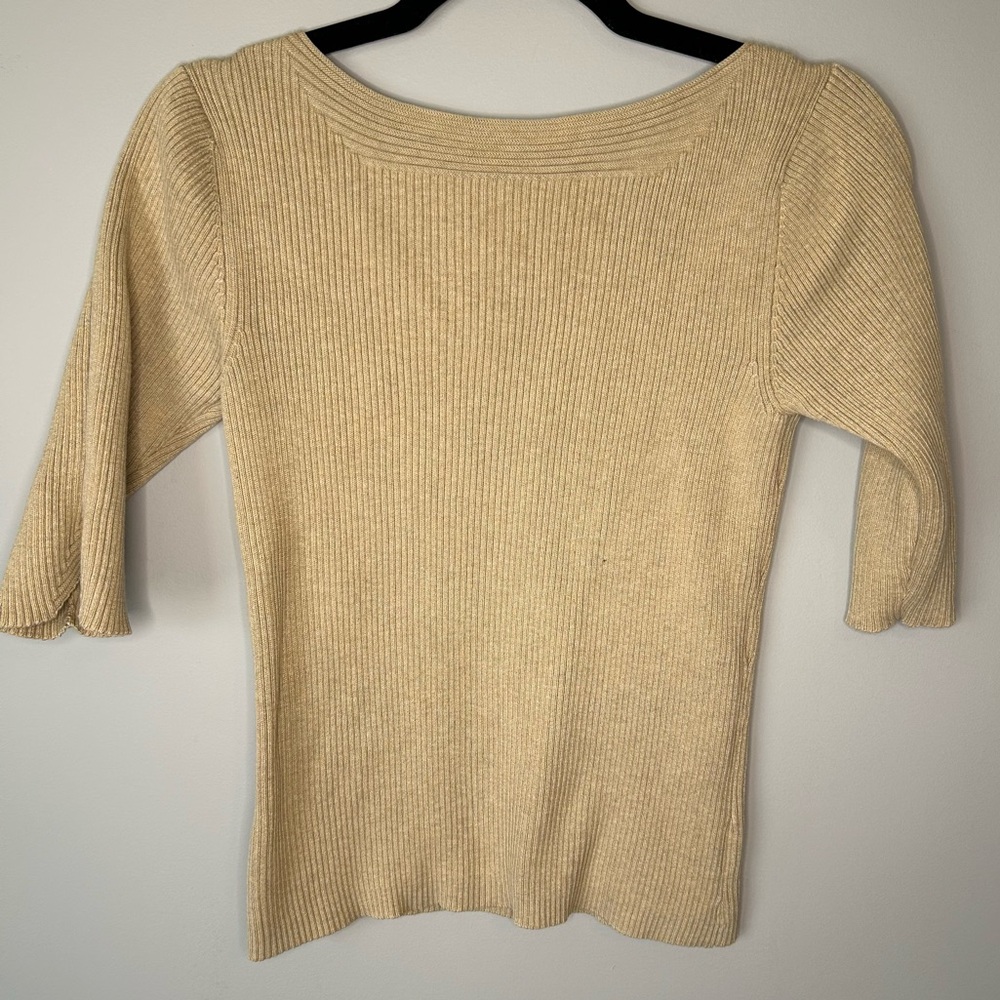 Vintage GAP Tan Ribbed Knit Top 3/4 sleeve